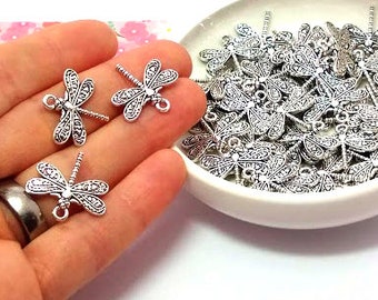 Charms for Earrings Charms for Bracelets 5PCs Dragonfly Silver Toned Alloy Charms