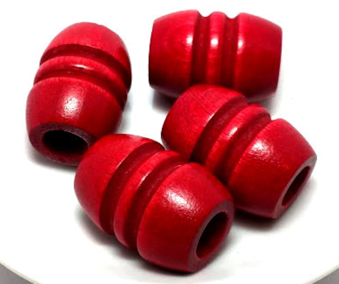 4 or 10 Red Large Hole Wood Beads Red Wooden Bead Wood Macrame Beads
