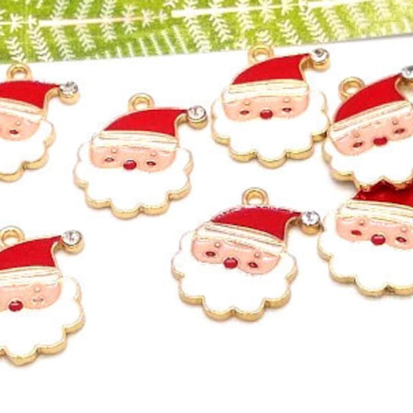 4, 10 or 25 Santa Charms - Enameled Charms- Red and White - Enamel Christmas Charms - Colorful Charm - Christmas Charms - Santa Claus - 21mm