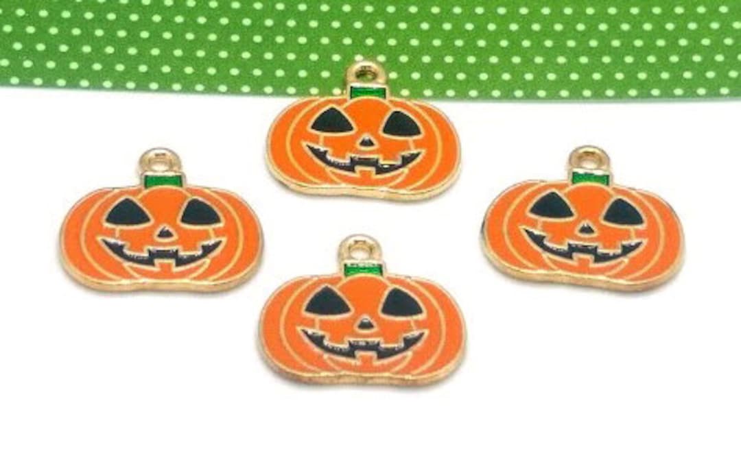 Enamel Pumpkin Charms, Orange & Black, Jack O Lantern Halloween ...