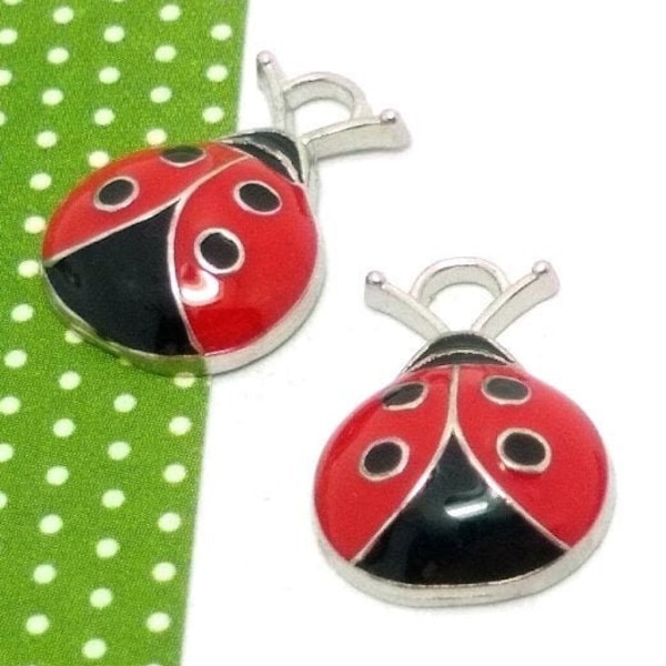 2 or 10 Ladybug Charms - Enameled Ladybug Charms - Colorful Charms - Insect Charm - Ladybug Pendant - Cute Ladybug - Ladybug Jewelry - 17mm