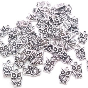 10 or 50 Silver Owl Charms - Bulk Silver Charms - Silver Bird Charm - Lead Free Charms - Antique Silver - Charms in Bulk - 16mm