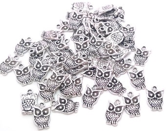 10 or 50 Silver Owl Charms - Bulk Silver Charms - Silver Bird Charm - Lead Free Charms - Antique Silver - Charms in Bulk - 16mm