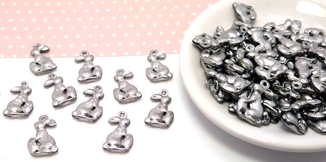 10, 50 or 100 Stainless Steel Rabbit Charms - Lightweight - Hollow ...