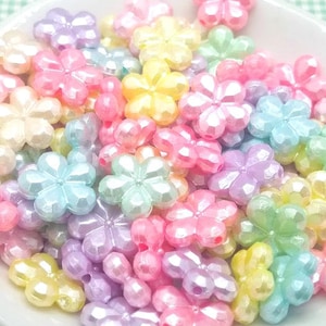 Acrylic Flower Beads, Pastel Pearlized Mixed Color, Plastic Craft Beads (13mm, 100 pieces)