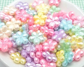 Acrylic Flower Beads, Pastel Pearlized Mixed Color, Plastic Craft Beads (13mm, 100 pieces)