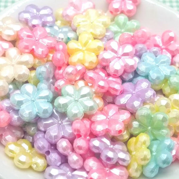 100 or 500 Acrylic Flower Beads - Assorted Colors - Pearlized Finish - In Bulk - Plastic Flower Beads - Mixed Color Flower Beads - 13mm