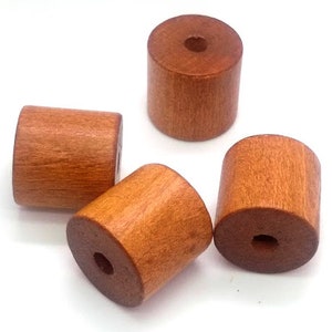 4 Brown Large Wood Beads - Cylinder Beads - Macrame Bead - Beads with Large Hole - Vintage Wood Beads - Large Wood Beads - 25mm