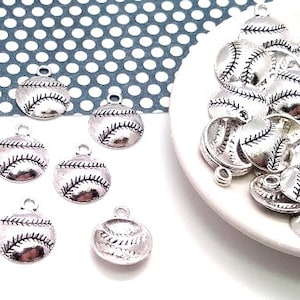 Silver Baseball Charms, Metal Alloy, Sports Charm, Baseball Pendant (17mm, 10 or 50 pieces)