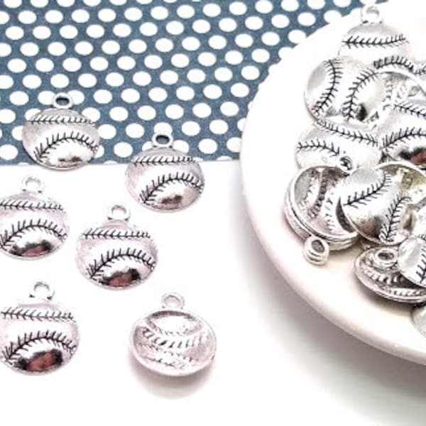 10, 50 or 100 Silver Baseball Charms - Antique Silver - Charms in Bulk - Lead Free Charms - Sports Charm - Baseball Pendant - 17mm