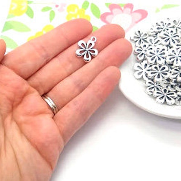 10, 50 or 100 Silver Flower Charms - Silver Cosmo Flower - Lead Free Charms - Floral Charms - Daisy Charm - Flower Charms in Bulk - 18mm