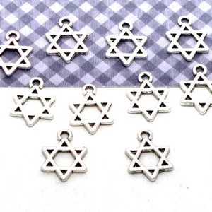 Dijes de Estrella de David de Plata, Aleación de Metal, Pequeños Colgantes de Joyería (14 mm, 10 o 50 piezas)