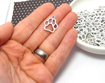 10 or 50 Silver Paw Print Charms -Silver Charms - Bulk Silver Charms - Dog Paw Charm - Lead Free Charms - Pet Charms - Charms in Bulk - 19mm