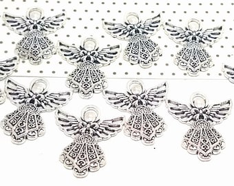 10, 50 or 100 Silver Angel Charms - Christmas Charm - Lead Free - Charms in Bulk - Silver Angel Pendant - Christmas Angel Charm - 26mm