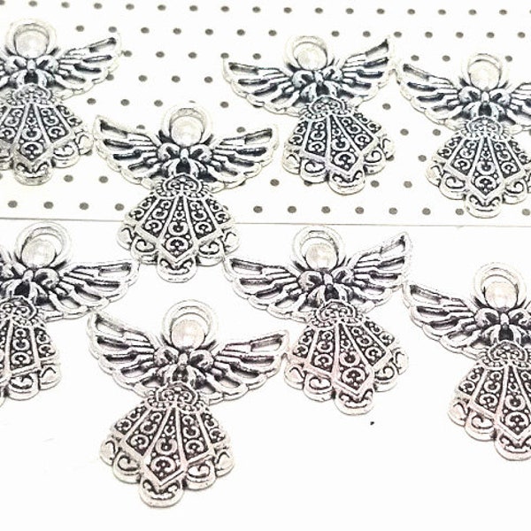 10, 50 or 100 Silver Angel Charms - Christmas Charm - Lead Free - Charms in Bulk - Silver Angel Pendant - Christmas Angel Charm - 26mm