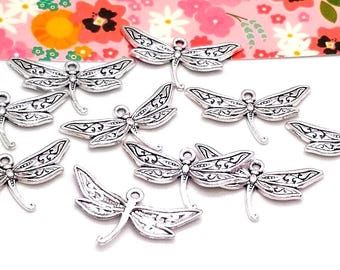 Silver Dragonfly Charms, Metal Alloy, Insect Animal Jewelry Pendants (17mm, 10 or 50 pieces)