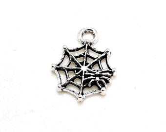 Silver Spider Web Charms, Metal Alloy, Halloween Jewelry Pendants (16mm, 10 or 50 pieces)