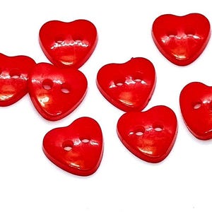 10 or 50 Red Heart Buttons - Plastic Heart Buttons - Small Heart Button - Bulk Heart Buttons - Valentines Day - Two Hole Button - 12mm