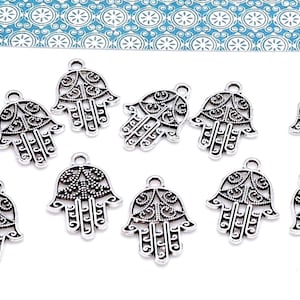 Dijes de mano de Hamsa de plata, aleación de metal, colgantes de joyería (21 mm, 10 o 50 piezas)