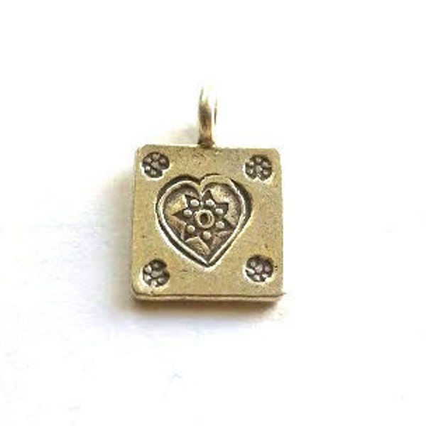 Thai Silver Heart Charm - Karen Hill Tribe Silver Heart - Stamped Silver Heart - 15mm  - Sold per Piece