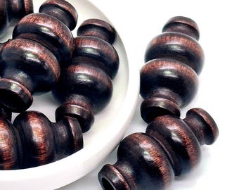 1, 4 or 8 Brown Large Hole Wood Bead- Brown Wooden Bead - Wood Macrame Bead - Beads with Large Hole - Vintage Macrame Beads - 50mm
