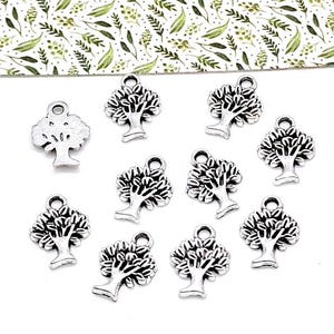Dijes de plata del Árbol de la Vida, aleación de metal, pequeños colgantes de joyería (14 mm, 10 o 50 piezas)