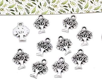Silver Tree of Life Charms, Metal Alloy, Small Jewelry Pendants (14mm, 10 or 50pieces)