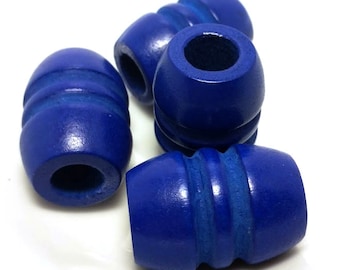 4 or 10 Blue Large Hole Wood Beads - Blue Wooden Bead - Macrame Beads - Beads with Large Hole - Vintage Macrame Beads - Hair Beads - 28mm