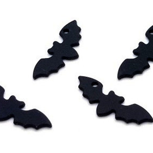 4 or 10 Black Bat Charms - Halloween Charms - Painted Metal - Small Bat Charms - Animal Charms - Bat Pendant - Flying Bat - 25mm