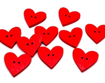 Red Heart Wood Buttons, Two Hole, Valentines Sewing Craft Supplies (23mm, 10 pieces)