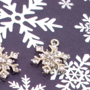 2 Pieces Crystal Snowflake Charms Silver Snowflake Charms Crystal Rhinestone Snowflake Christmas Charms Snowflake Pendant 14mm image 5