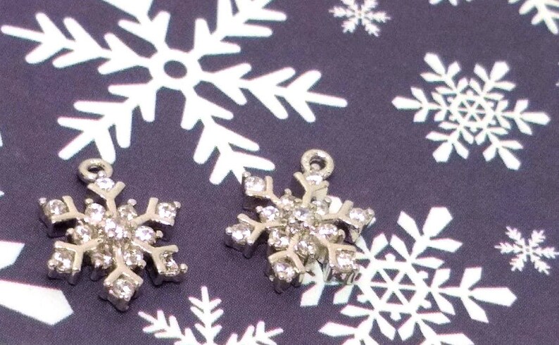 2 Pieces Crystal Snowflake Charms Silver Snowflake Charms Crystal Rhinestone Snowflake Christmas Charms Snowflake Pendant 14mm image 5