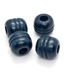 Cuentas de madera vintage con ranuras, color verde azulado oscuro, agujero grande, cuentas para macramé (21 mm, 4 piezas)