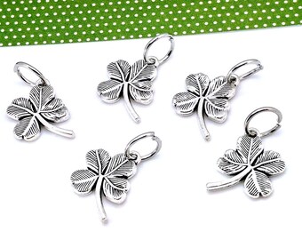 Silver Shamrock Charms, Metal Alloy, St. Patrick's Good Luck Clover (20mm, 5 or 20 pieces)