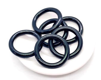 Vintage Plastic Rings, Black Retro Plastic Hoop,  Circle Link (33mm, 6 pieces)