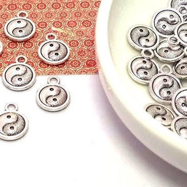 10 or 50 Yin Yang Charms - Antique Silver -  Silver Yin and Yang - Lead Free - Charms in Bulk - Small Silver Charms - 13mm