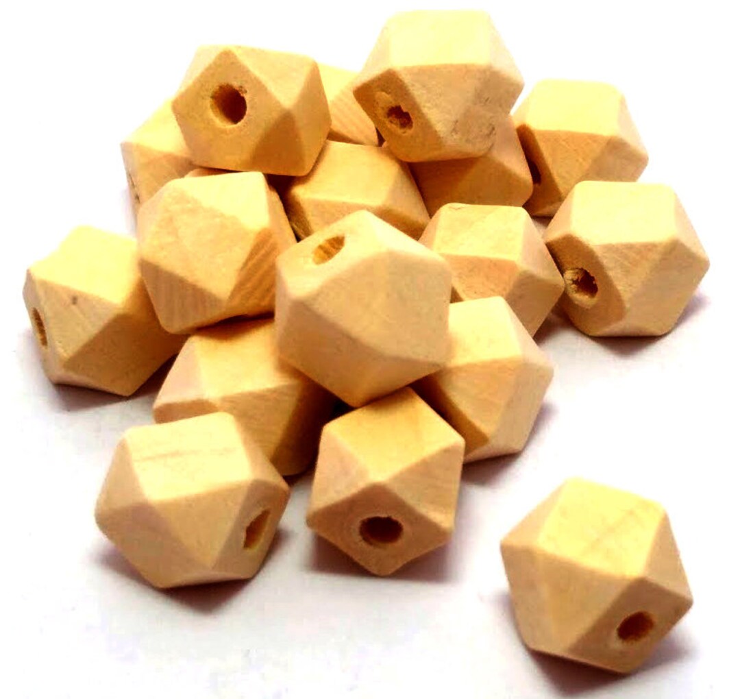 20 or 100 Faceted Wood Beads Unfinished Wood Beads Geometric Wood Bead