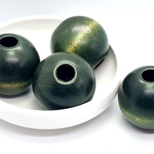 1 or 4 Extra Large Wood Bead - Green Wooden Bead - Macrame Bead - Beads with Large Hole - Vintage Wood Bead - 41mm - 1.63 inches