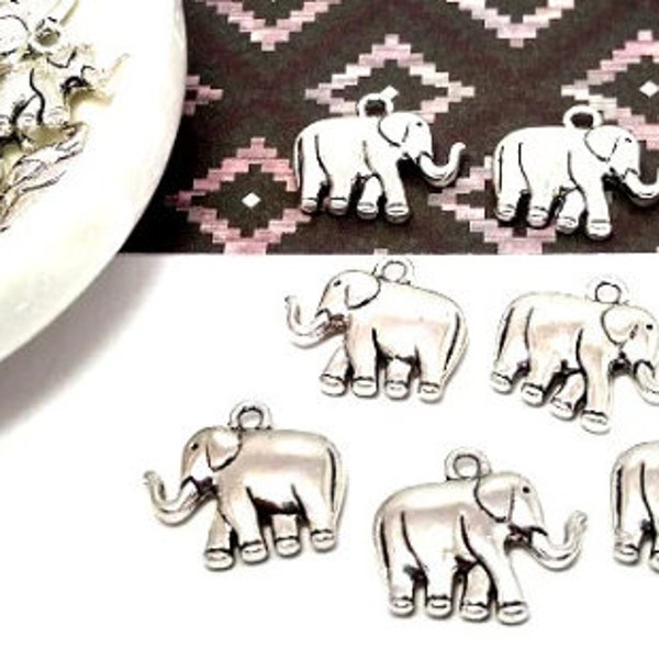 10 or 30 Silver Elephant Charms - Antique Silver Elephant Charms - Animal Charms - Lead Free Charms - Charms in Bulk - Mascot Charms - 18mm