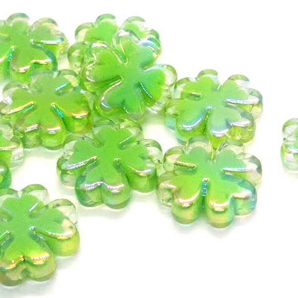 4 or 10 Acrylic Clover Beads - Green Clover Beads - Large Clover Beads - St. Patrick's Day - 4 Leaf Clover - Shamrock - 25mm