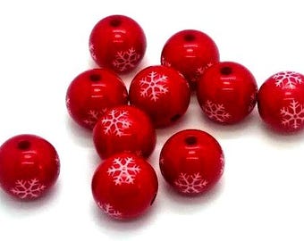 Red Snowflake Beads, Acrylic Plastic, Christmas Jewelry Craft Supplies (15mm, 10 pieces)