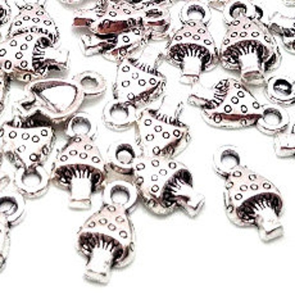 10, 50, or 100 Silver Mushroom Charms - Small Mushroom Charm - Nature Charms - Lead Free - Charms in Bulk - Small Silver Charms - 13mm