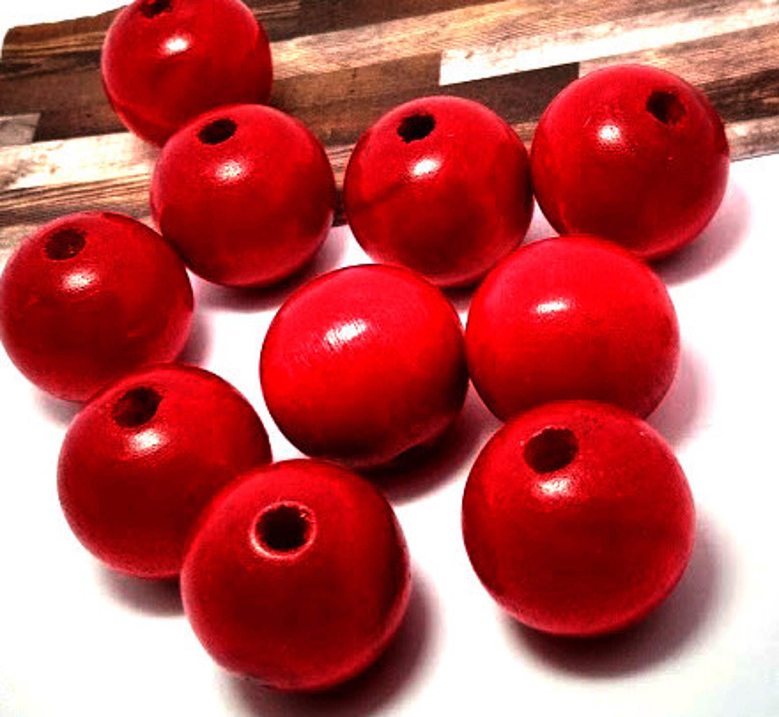 10 Red Wood Beads Large Wood Beads Macrame Beads Round Etsy