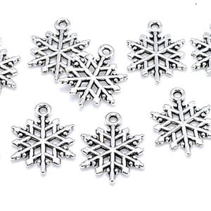 10 or 50 Silver Snowflakes - Bulk Snowflake Charms - Antique Silver - Lead Free Charms - Snowflake Charms - Christmas Charms - 20mm