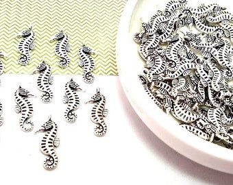 10 or 50 Silver Seahorse Charms -  Charms in Bulk - Ocean Charms - Antique Silver - Lead Free Charms - Bulk Charms - Seahorse Pendant - 21mm