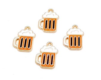 Enamel Beer Charms, Brown White Gold, Rootbeer Mug Pendant (19mm, 4 or 10 pieces)