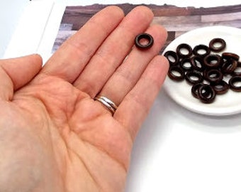 20 or 100 Dark Brown Wooden Rings - Small Wood Rings - Large Hole - Wood Donut - Wood Rings for Jewelry - Wood Rings for Crafts - 12mm