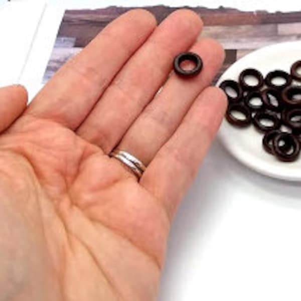 20 or 100 Dark Brown Wooden Rings - Small Wood Rings - Large Hole - Wood Donut - Wood Rings for Jewelry - Wood Rings for Crafts - 12mm