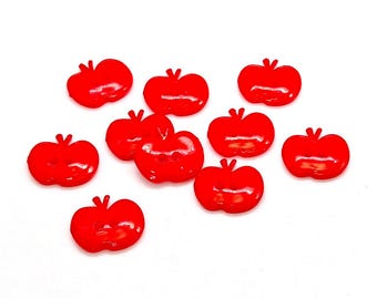 Red Apple Buttons, Acrylic Plastic, 2 Hole, Sewing Craft Embellishments (14mm, 4 or 10pieces)