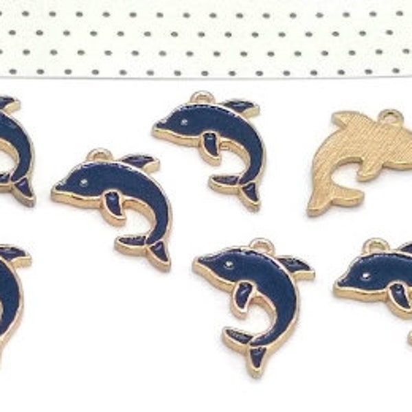 4 or 10 Dolphin Charms - Enameled Charms - Dark Blue - Ocean Charms - Dolphin Pendant - Animal Charms - Enamel Charm - 24mm